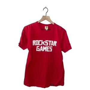 Vintage Rockstar Games Shirt Red Video Gaming Promo Shirt Tee M Medium Stained